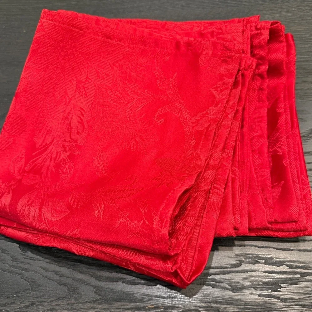 Red Damask Poinsettia‎ Cloth 18  Napkins Christmas Holiday Table Linen 15x16